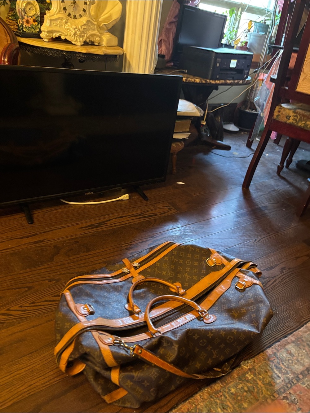 Louis Vuitton Brown Monogram Duffel with Tan Leather Trim